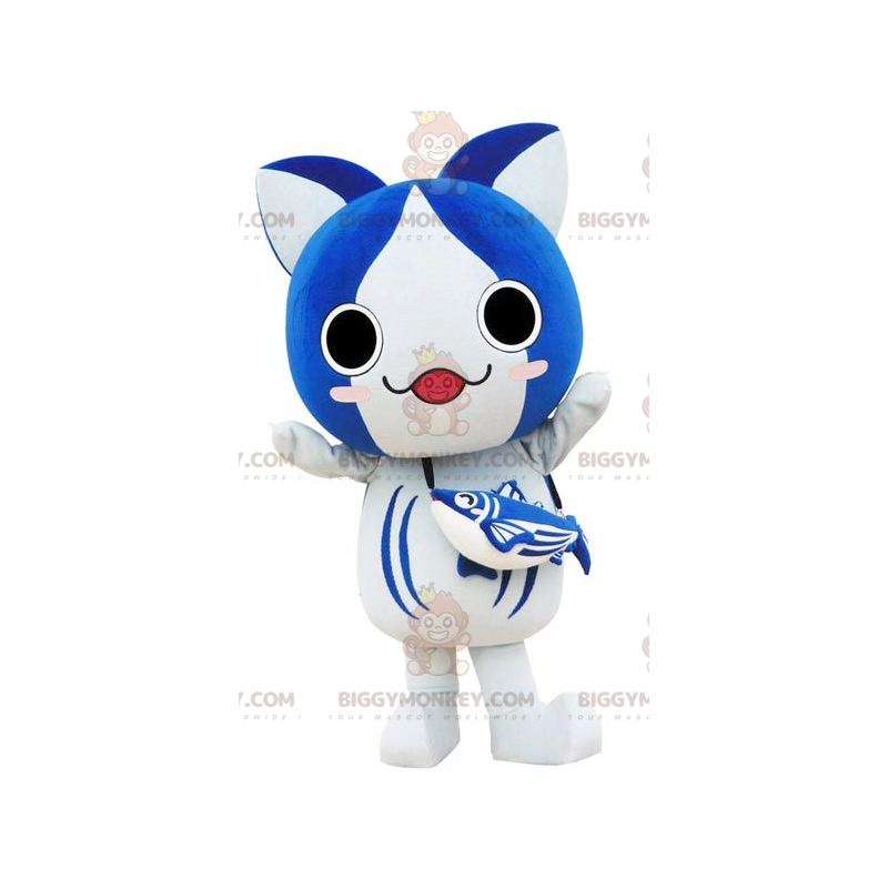 Costume de mascotte BIGGYMONKEY™ de gros chat bleu et blanc Costume de mascotte BIGGYMONKEY™ de gros chat bleu et blanc