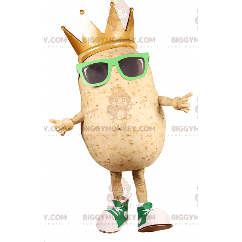 Disfraz de mascota Potato BIGGYMONKEY™ con gafas de sol y corona de rey - Mascota vegetal - BIGGYMONKEY_016223 - BiggyMonkey.com