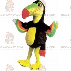Fantasia de mascote de papagaio de plumagem multicolorida