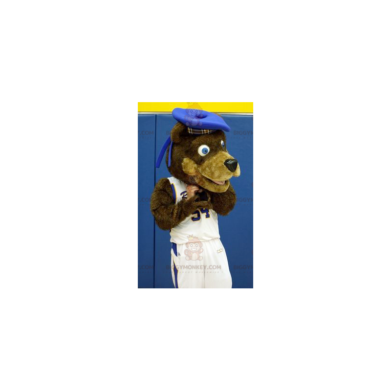 Brun bjørn BIGGYMONKEY™ maskotkostume i hvidt sportstøj - Brun bjørn BIGGYMONKEY™ maskotkostume i hvidt sportstøj -