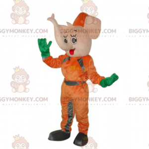 BIGGYMONKEY™ Mascot Costume of Pink Elephant in Orange Jumpsuit