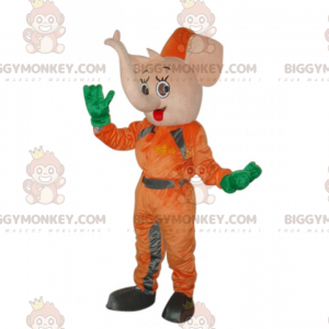 BIGGYMONKEY™ maskotdräkt av rosa elefant i orange jumpsuit - Elefantmaskoter - BIGGYMONKEY_01991 - BiggyMonkey.com