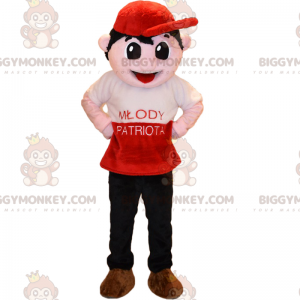 Traje de mascote de personagem BIGGYMONKEY™ - menino com boné –