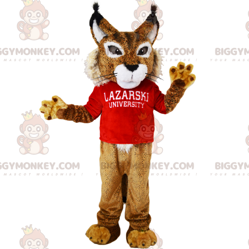 Karaktär BIGGYMONKEY™ Maskotdräkt - Lodjur med tröja - Tiger maskot - BIGGYMONKEY_016305 - BiggyMonkey.com