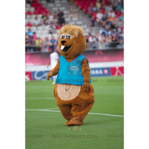 Funny Brown Beaver BIGGYMONKEY™ Mascot Costume With Blue