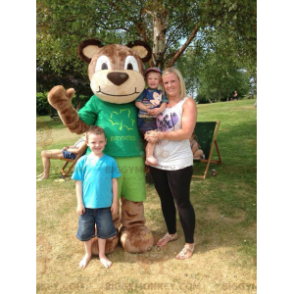 Disfraz de mascota Brown Teddy BIGGYMONKEY™ con traje verde -