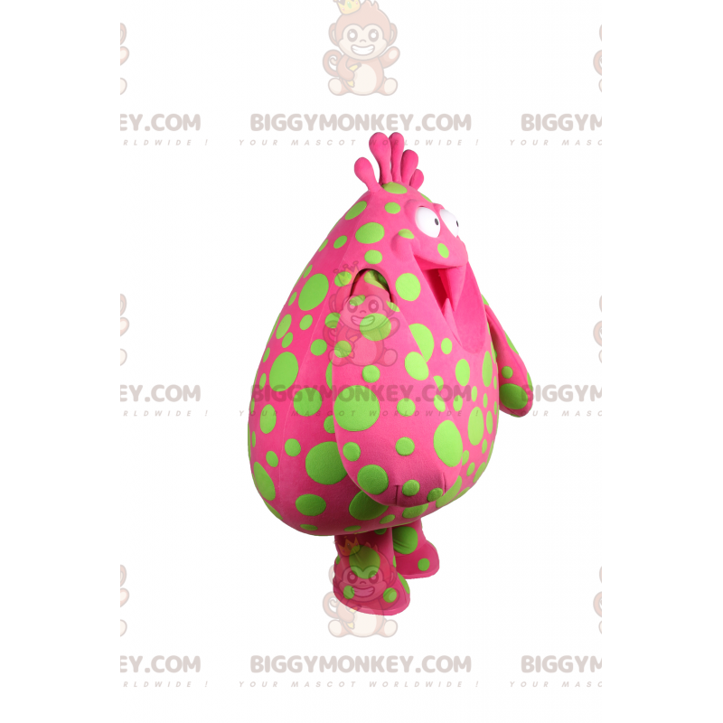 Traje de mascote de personagem BIGGYMONKEY™ rosa com manchas Traje de mascote de personagem BIGGYMONKEY™ rosa com manchas