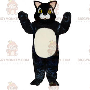 BIGGYMONKEY™ Kleine zwarte kat met witte buik mascottekostuum -