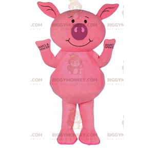 Disfraz de mascota Little Pink Pig BIGGYMONKEY™ sonriente -