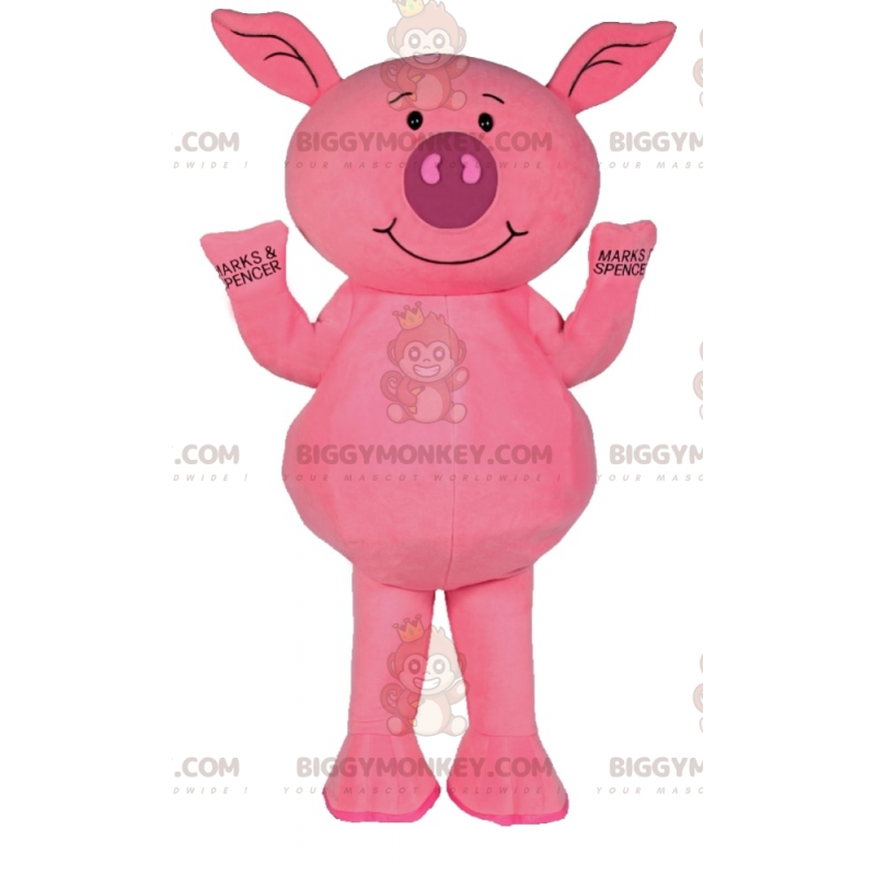 Disfraz de mascota Little Pink Pig BIGGYMONKEY™ sonriente - Disfraz de mascota Little Pink Pig BIGGYMONKEY™ sonriente -