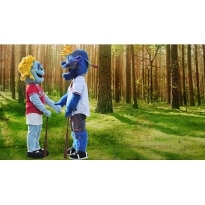 2 BIGGYMONKEY's mascotte van blauwe man in sportkleding -