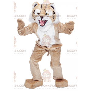 BIGGYMONKEY™ Mascot Costume Tan & White Leopard Cheetah -