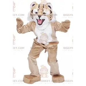 Traje de mascote BIGGYMONKEY™ Tan & White Leopard Cheetah –