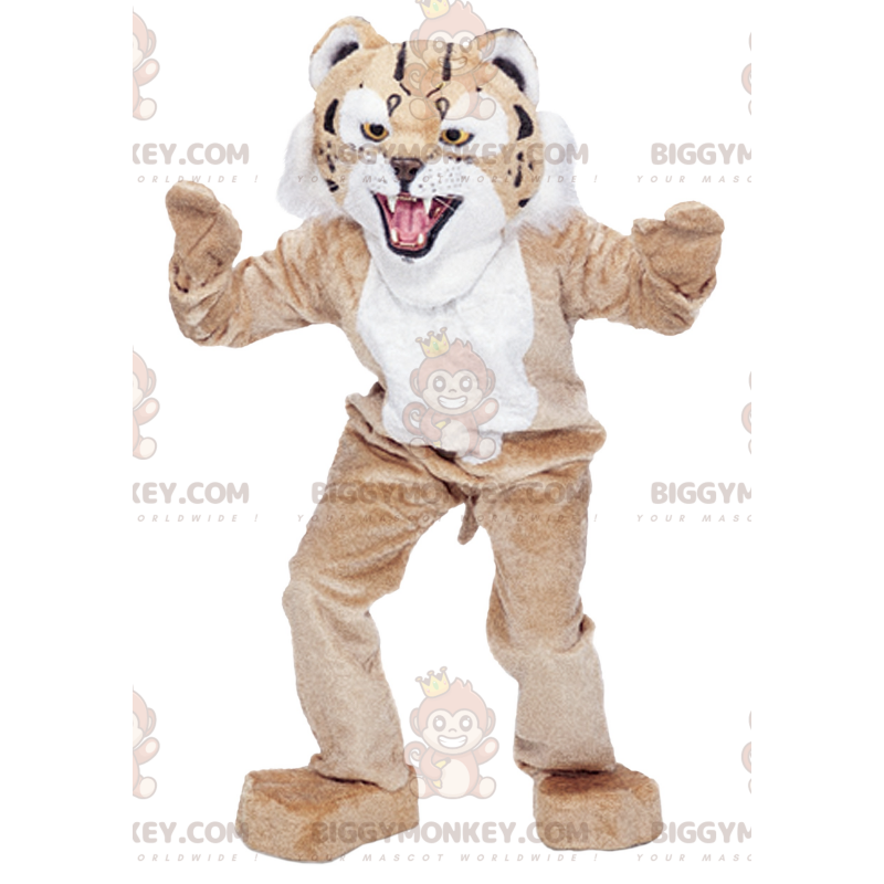 Costume de mascotte BIGGYMONKEY™ de léopard de guépard beige et Costume de mascotte BIGGYMONKEY™ de léopard de guépard beige et