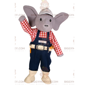 Little Elephant BIGGYMONKEY™ Mascot Costume with Cap and Worker
