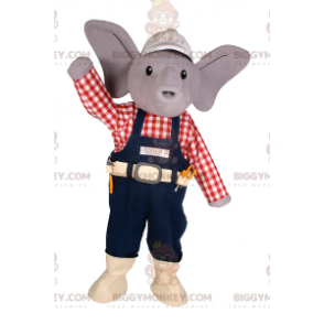 Little Elephant BIGGYMONKEY™ maskotdräkt med keps och arbetsoutfit - Elefantmaskoter - BIGGYMONKEY_016435 - BiggyMonkey.com
