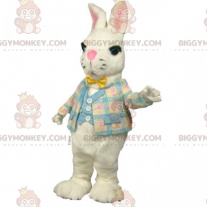 BIGGYMONKEY™ Little White Rabbit Mascot Costume with Plaid