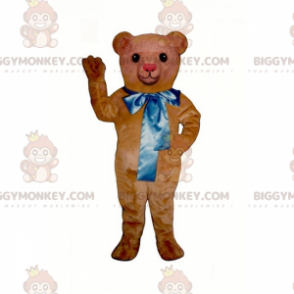 BIGGYMONKEY™ Little Teddy Bear Mascot Costume with Big Blue Bow