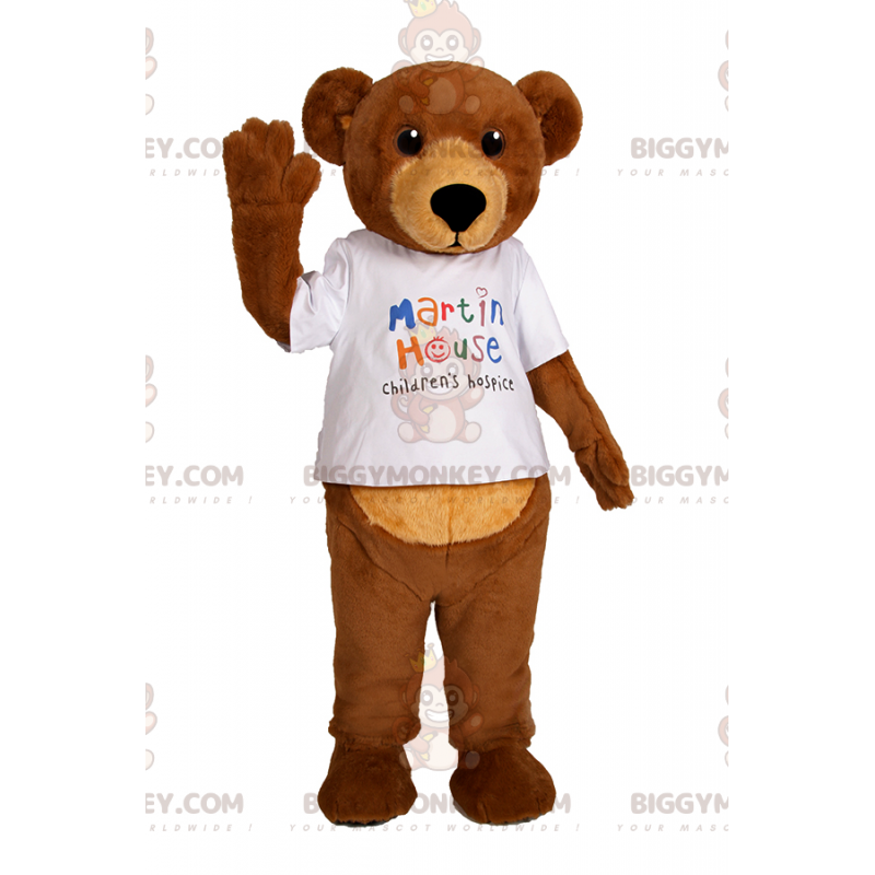 Traje de mascote ursinho BIGGYMONKEY™ com camiseta branca –