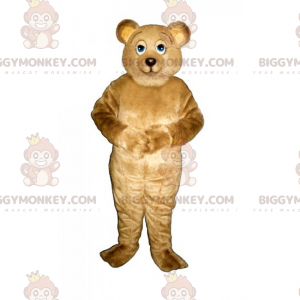 BIGGYMONKEY™ Maskottchen-Kostüm, kleiner beiger Bär mit blauen