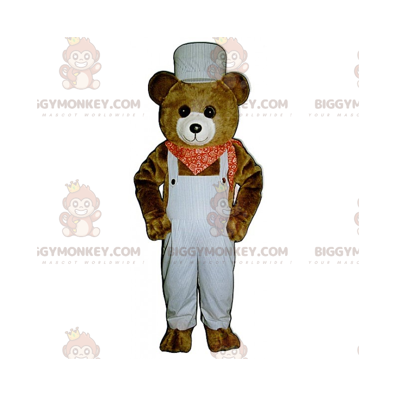 BIGGYMONKEY™ Kostým maskota medvídka hnědého s kombinézou a BIGGYMONKEY™ Kostým maskota medvídka hnědého s kombinézou a