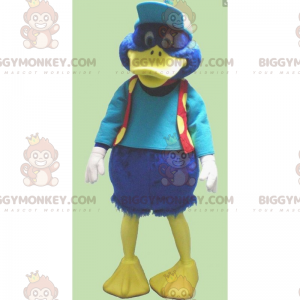 Little Blue Duck BIGGYMONKEY™ maskottiasu, jossa lippalakki ja