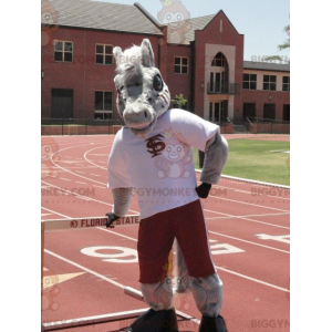 Costume de mascotte BIGGYMONKEY™ d'âne gris de cheval en tenue