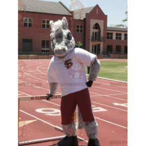 BIGGYMONKEY™ Gray Horse Donkey Mascot Costume In Sportswear -