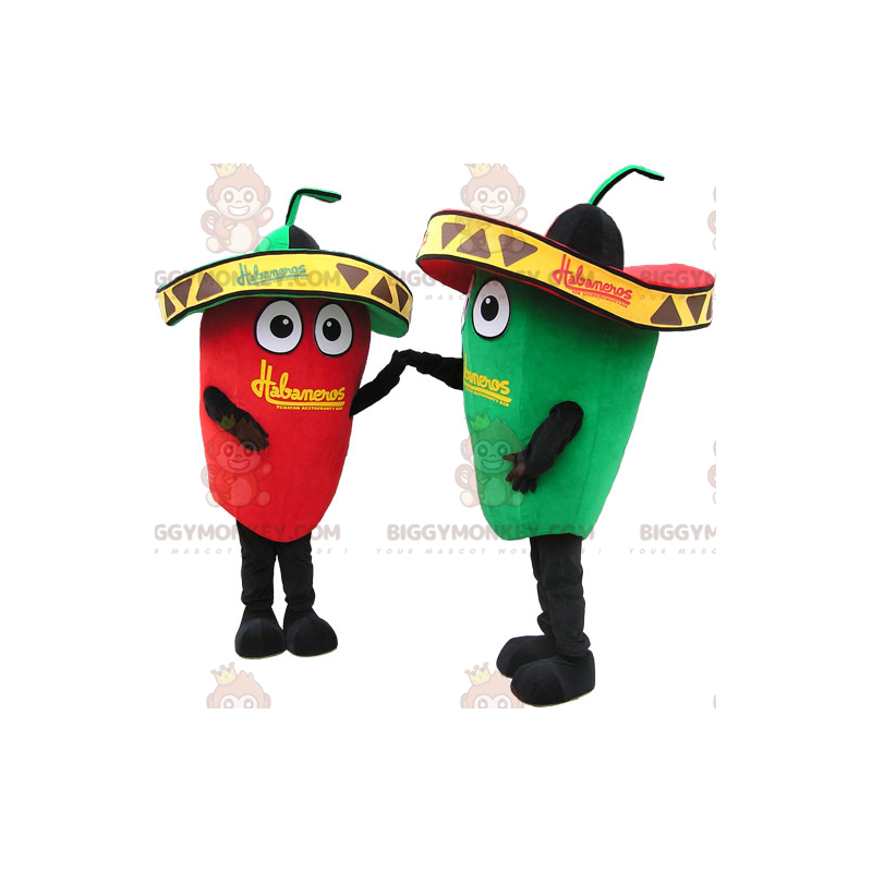 Costume da mascotte BIGGYMONKEY™ peperoncino rosso e verde con Costume da mascotte BIGGYMONKEY™ peperoncino rosso e verde con