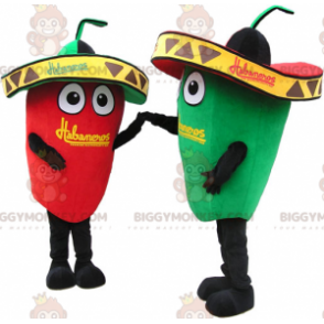 Red and Green Chilli BIGGYMONKEY™ Mascot Costume with Sombreros - Food mascot - BIGGYMONKEY_016573 - BiggyMonkey.com