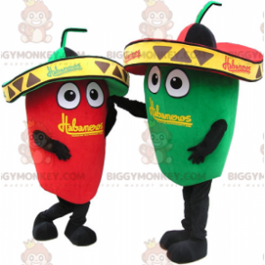 Red and Green Chilli BIGGYMONKEY™ Mascot Costume with Sombreros - Food mascot - BIGGYMONKEY_016573 - BiggyMonkey.com