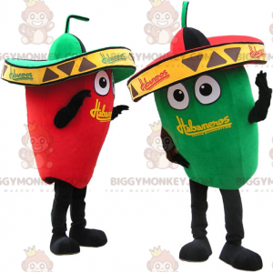 Κόκκινη και πράσινη στολή μασκότ BIGGYMONKEY™ Chilli με Sombreros - Μασκότ τροφίμων - BIGGYMONKEY_016573 - BiggyMonkey.com