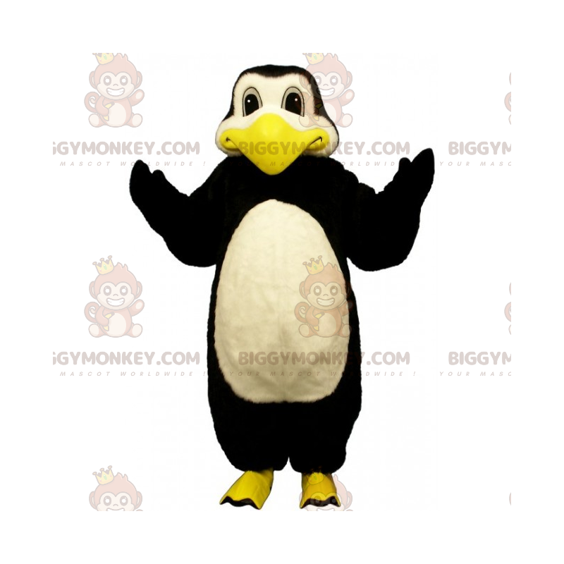 Costume de mascotte BIGGYMONKEY™ de pingouin aux pattes jaunes Costume de mascotte BIGGYMONKEY™ de pingouin aux pattes jaunes