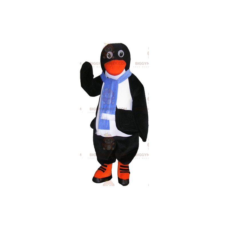 Penguin BIGGYMONKEY™ mascottekostuum met blauwe sjaal - Penguin BIGGYMONKEY™ mascottekostuum met blauwe sjaal -