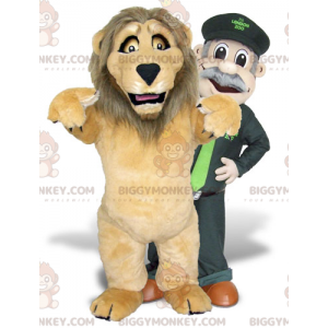 2 BIGGYMONKEY™s maskot en brun løve og en dyrepasser - Løve maskoter - BIGGYMONKEY_02032 - BiggyMonkey.com