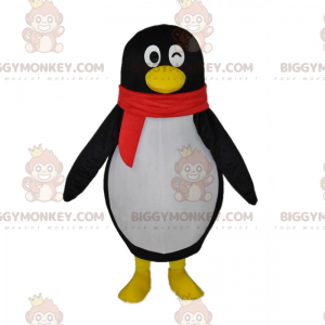 Kostým maskota BIGGYMONKEY™ mrkajícího tučňáka a červeného
