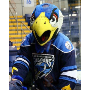 Costume de mascotte BIGGYMONKEY™ d'aigle d'oiseau bleu blanc et