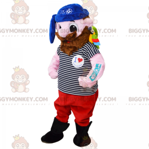 Pirate BIGGYMONKEY™ Mascot Costume with Parrot and Blue Bandana