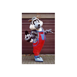 Waschbär im Overall BIGGYMONKEY™ Maskottchenkostüm -