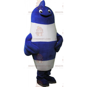 Blau-weißer Fisch BIGGYMONKEY™ Maskottchen-Kostüm -