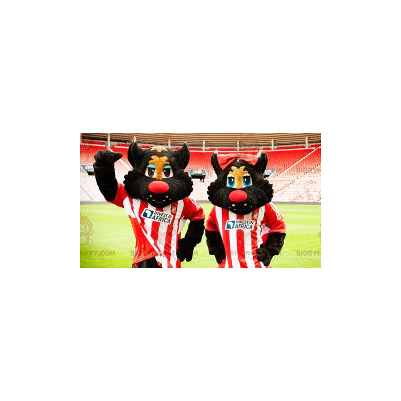 2 BIGGYMONKEY's mascotte van zwarte en rode katten in
