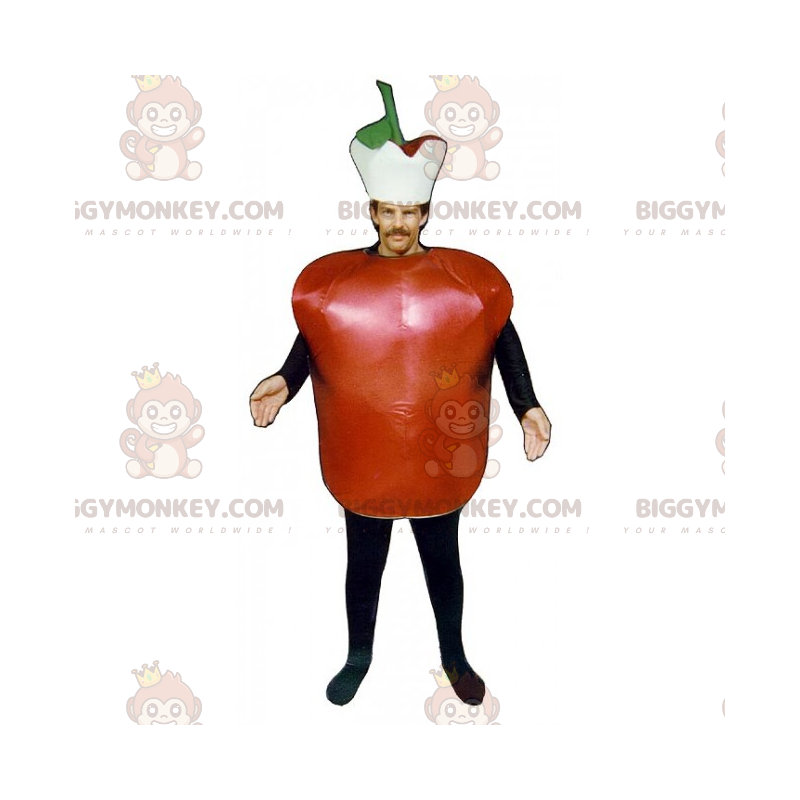 Fantasia de mascote BIGGYMONKEY™ de maçã vermelha com chapéu –