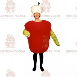 Traje de mascote BIGGYMONKEY™ Maçã Vermelha com Larva –