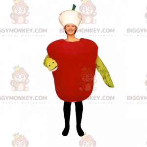 Στολή μασκότ BIGGYMONKEY™ Κόκκινο Μήλο με σκουλήκι -