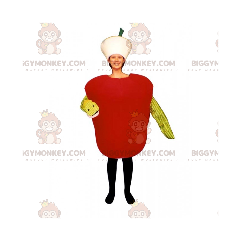 BIGGYMONKEY™ Maskottchenkostüm Roter Apfel mit Made -