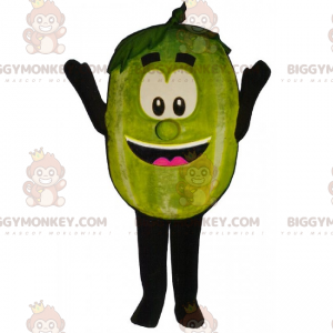 Vihreä omena BIGGYMONKEY™ maskottiasu, jossa hymyilevät kasvot