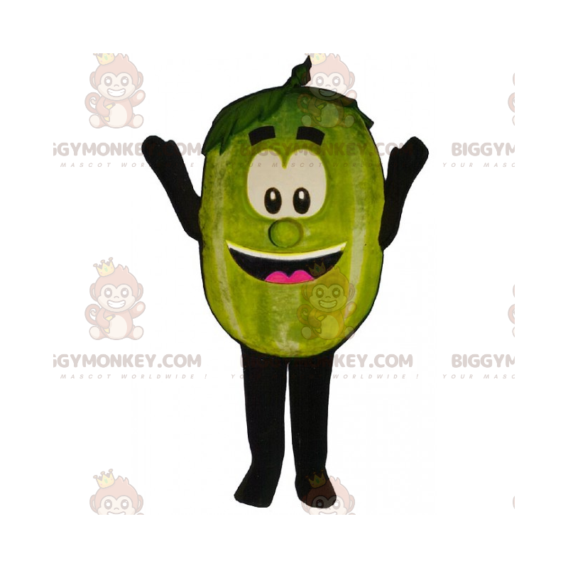 Vihreä omena BIGGYMONKEY™ maskottiasu, jossa hymyilevät kasvot