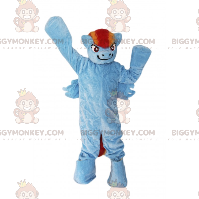 Blå ponny BIGGYMONKEY™ maskotdräkt med tvåfärgad man -
