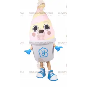 Kostým maskota BIGGYMONKEY™ Vanilla Ice Cream Pot –