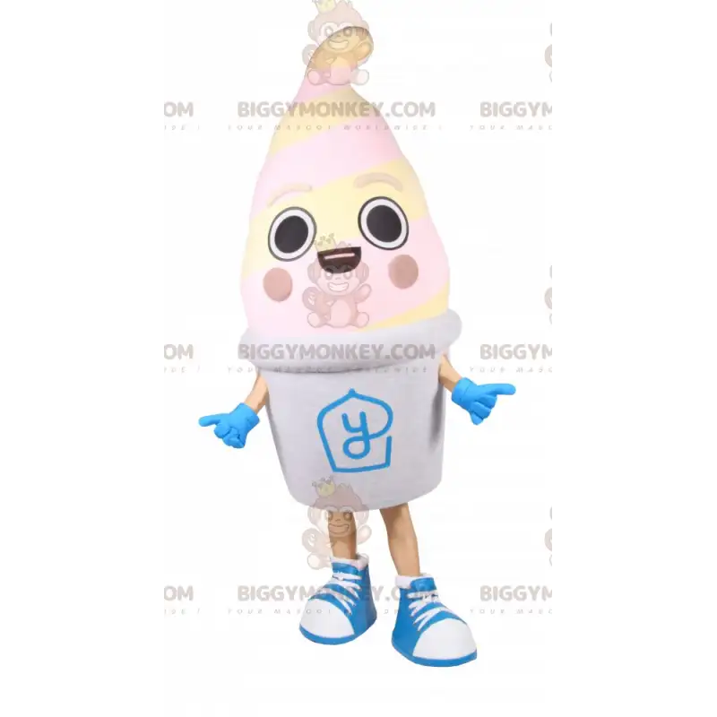Kostým maskota BIGGYMONKEY™ Vanilla Ice Cream Pot – Kostým maskota BIGGYMONKEY™ Vanilla Ice Cream Pot –